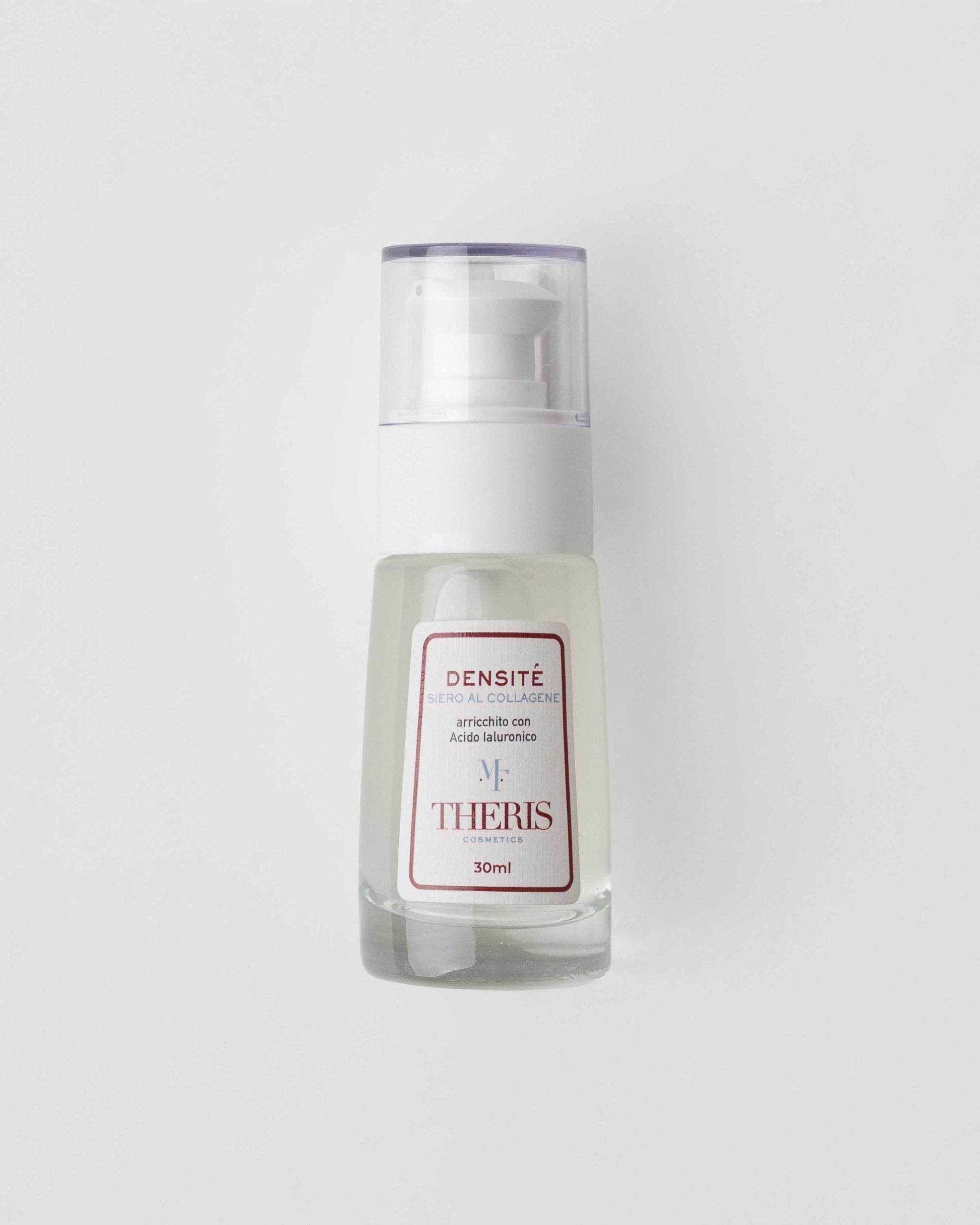 Theris Cosmetici DENSITÉ collagen serum in a sleek bottle, showcasing its luxurious packaging and smooth texture.