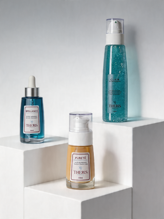 Theris Pelle Impura skincare bundle with various products in sleek packaging, designed for treating impure or acne-prone skin.